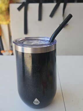 TAL Black Stainless Tumbler with Lid and Straw- Wine Tumbler